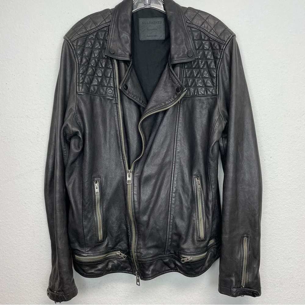 All Saints Conroy Men's Leather Biker Jacket  XXL